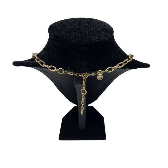 J Crew Blue Rhinestone Bib Statement Necklace Gold Tone Chainlink Gem Stones - Picture 5 of 6